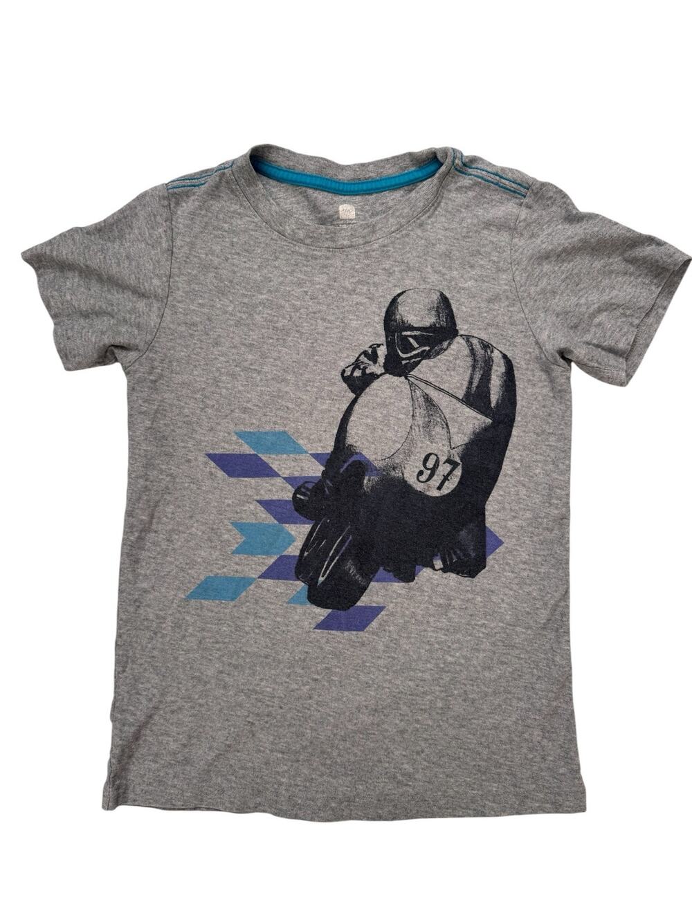 TEA COLLECTION Lucky 97 Motorcycle Racing Gray Graphic Tee Size 8-10 Kid 6S22109